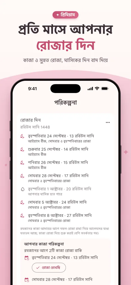 এ মাসের রোজার দিন, আর যেসব দিনে মাসিক হতে পারে সেগুলো চিহ্নিত
