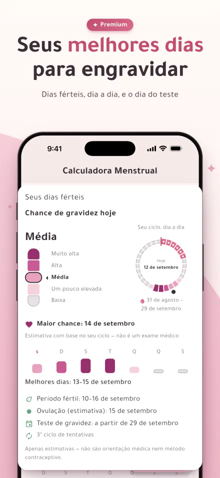 A chance de gravidez de hoje em um medidor de cinco níveis, e os melhores dias para engravidar