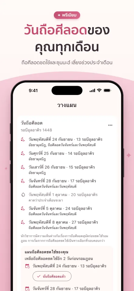 วันถือศีลอดของเดือนนี้ พร้อมทำเครื่องหมายวันที่คาดว่าประจำเดือนจะมา